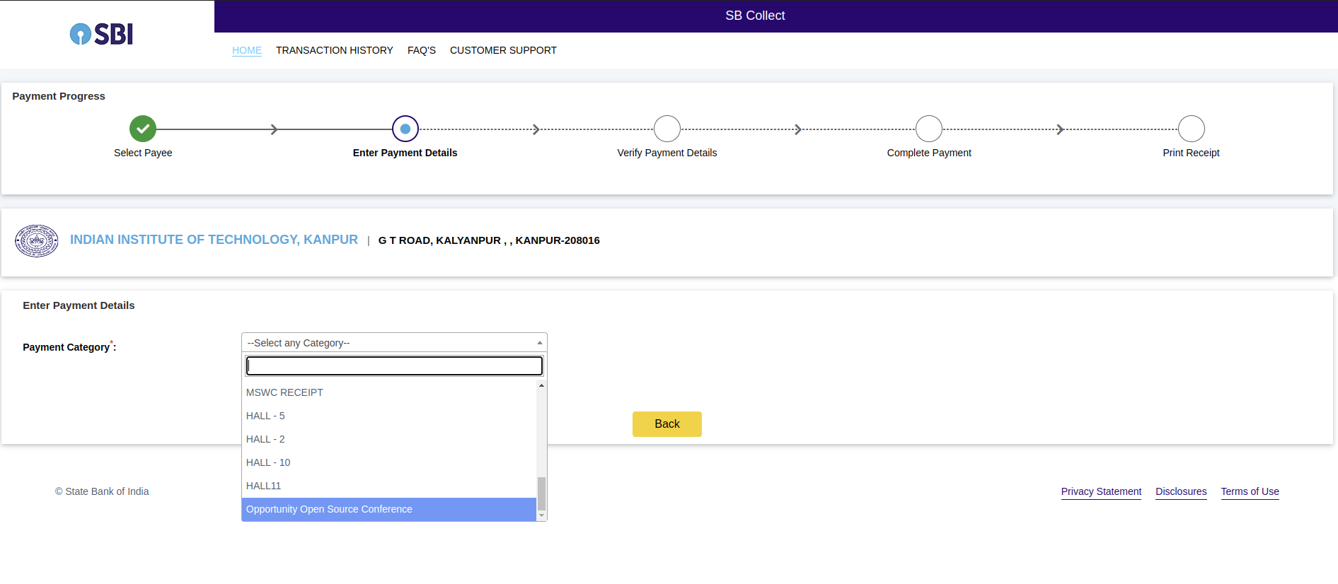 Select Payment Category